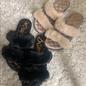 Sam Edelman Faux Fur Slide Sandals Double Strap